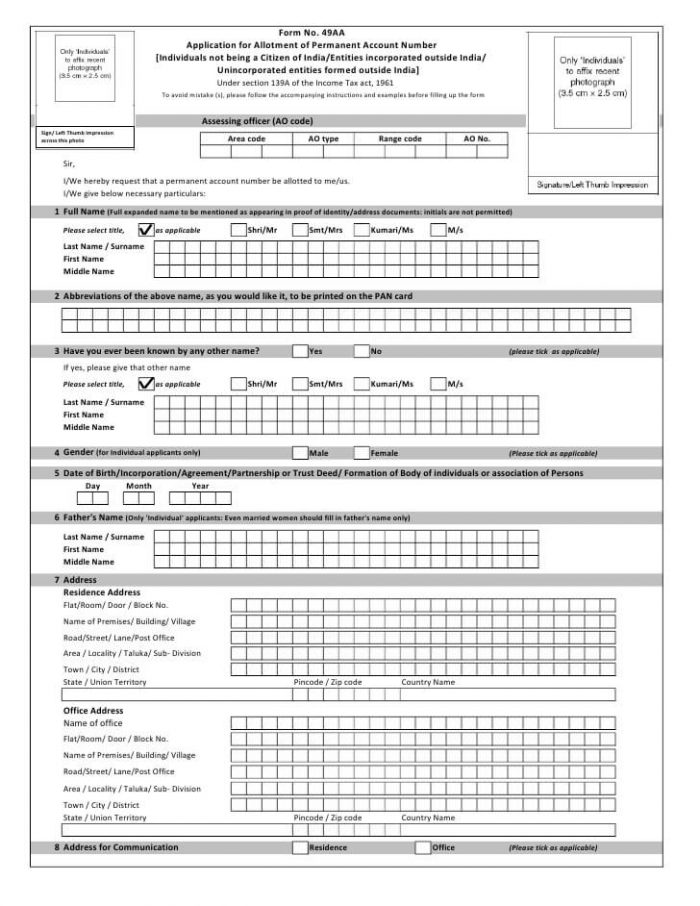 49aa pan form sample application Forms Bugz Types  Card News and PAN of Application Form