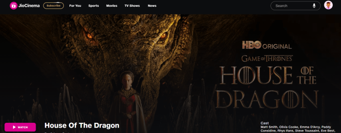 House Of The Dragon Tamil Dubbed, JioCinema